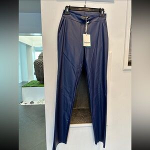 Chiara Boni La Petite Robe Faux Leather Blue Navy pants women's size 6 BNWT